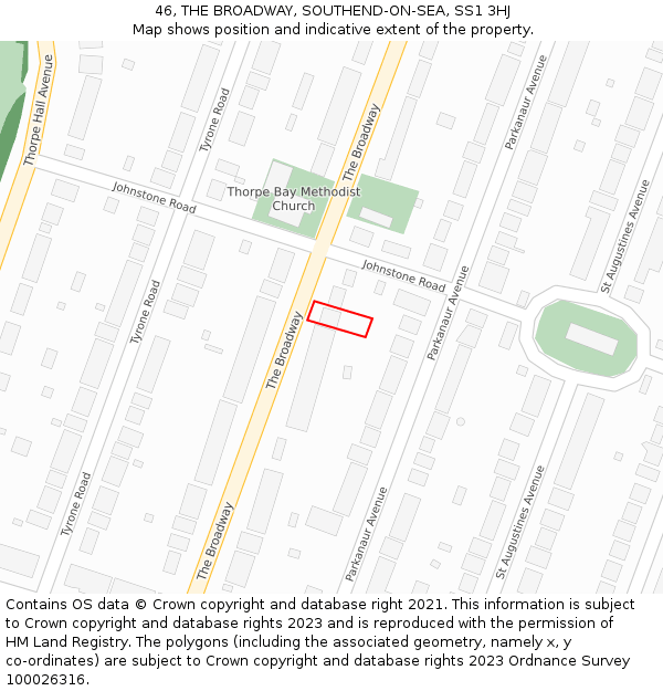 46, THE BROADWAY, SOUTHEND-ON-SEA, SS1 3HJ: Location map and indicative extent of plot