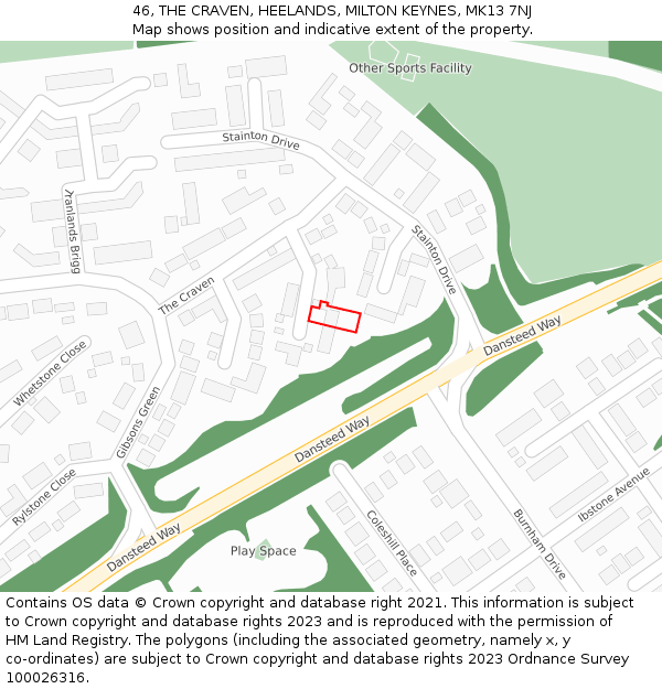 46, THE CRAVEN, HEELANDS, MILTON KEYNES, MK13 7NJ: Location map and indicative extent of plot