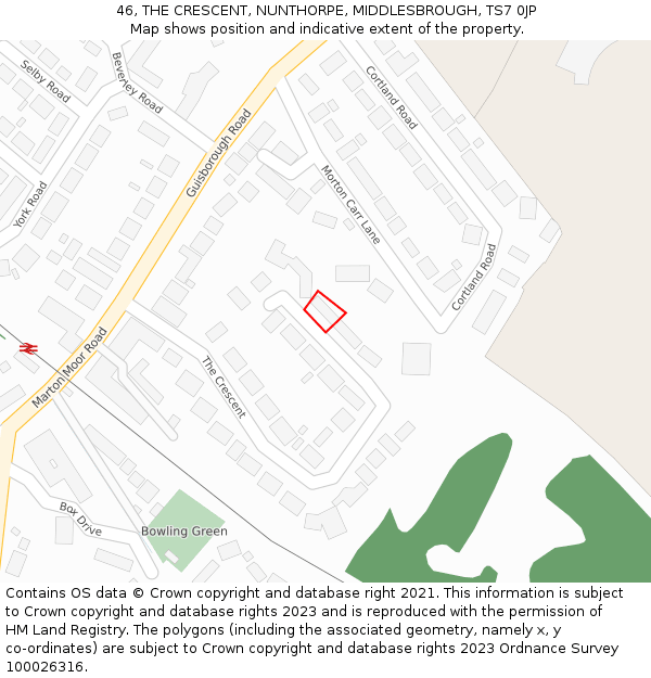 46, THE CRESCENT, NUNTHORPE, MIDDLESBROUGH, TS7 0JP: Location map and indicative extent of plot