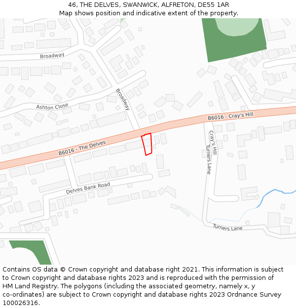 46, THE DELVES, SWANWICK, ALFRETON, DE55 1AR: Location map and indicative extent of plot