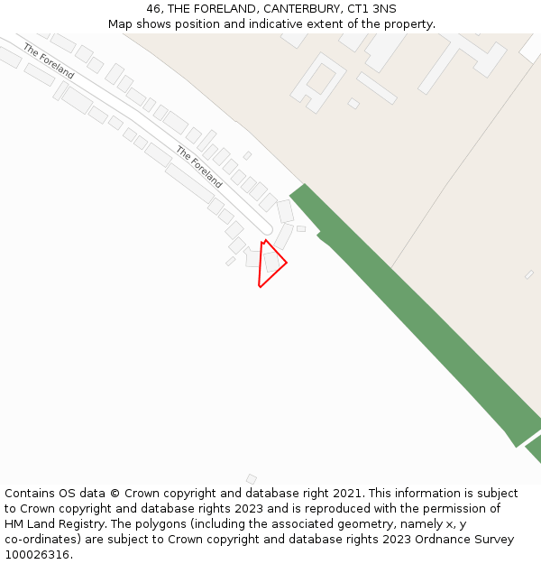 46, THE FORELAND, CANTERBURY, CT1 3NS: Location map and indicative extent of plot