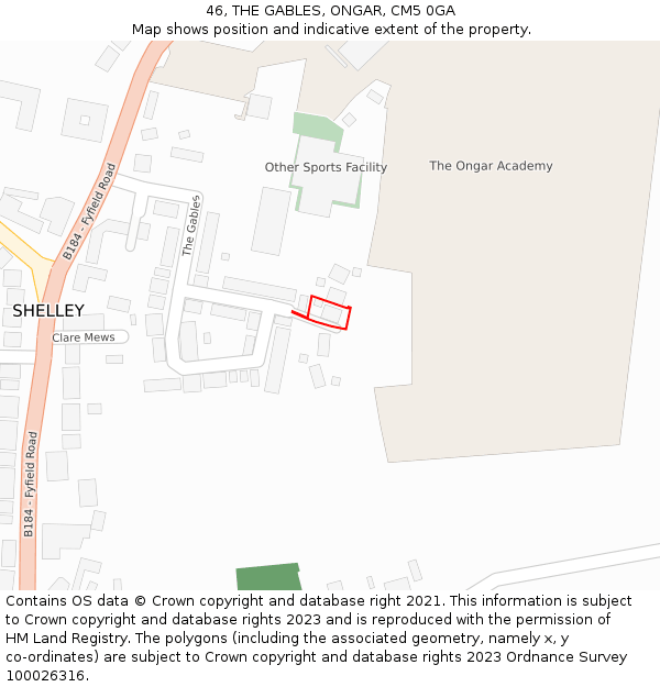 46, THE GABLES, ONGAR, CM5 0GA: Location map and indicative extent of plot