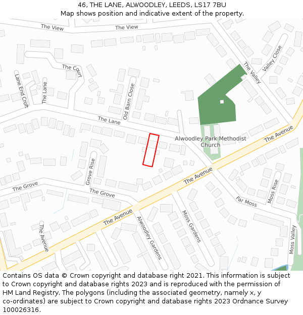 46, THE LANE, ALWOODLEY, LEEDS, LS17 7BU: Location map and indicative extent of plot