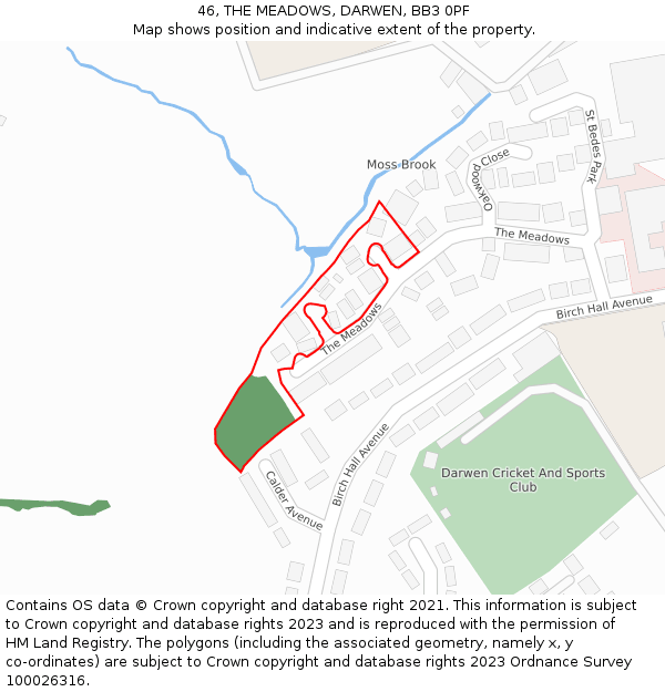 46, THE MEADOWS, DARWEN, BB3 0PF: Location map and indicative extent of plot