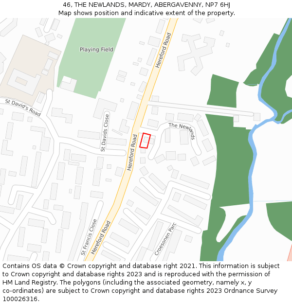 46, THE NEWLANDS, MARDY, ABERGAVENNY, NP7 6HJ: Location map and indicative extent of plot