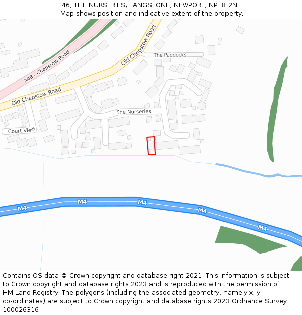 46, THE NURSERIES, LANGSTONE, NEWPORT, NP18 2NT: Location map and indicative extent of plot