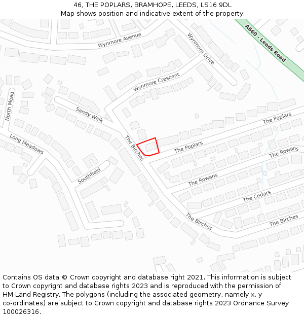 46, THE POPLARS, BRAMHOPE, LEEDS, LS16 9DL: Location map and indicative extent of plot