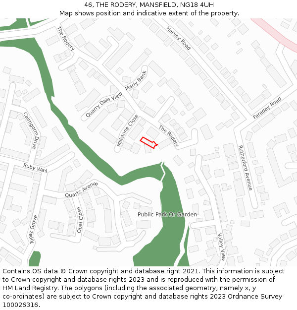46, THE RODERY, MANSFIELD, NG18 4UH: Location map and indicative extent of plot