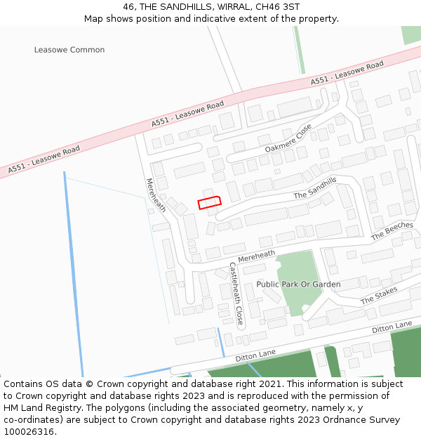 46, THE SANDHILLS, WIRRAL, CH46 3ST: Location map and indicative extent of plot