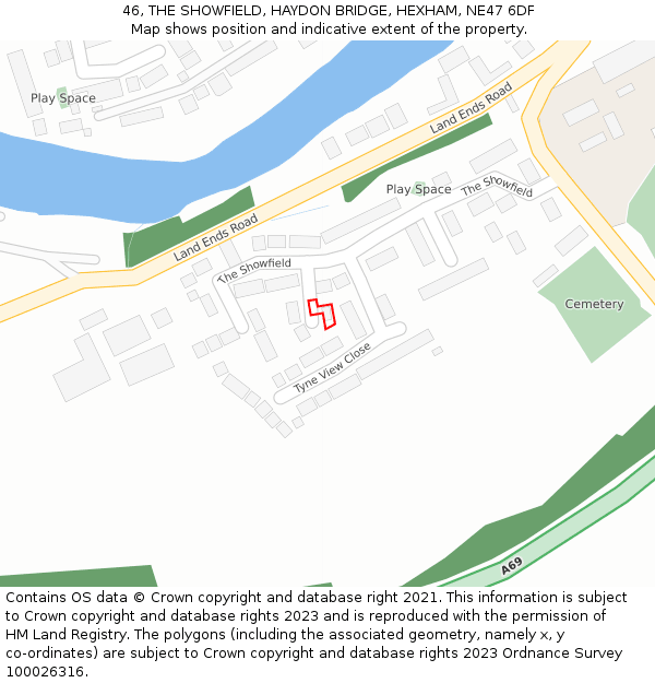 46, THE SHOWFIELD, HAYDON BRIDGE, HEXHAM, NE47 6DF: Location map and indicative extent of plot