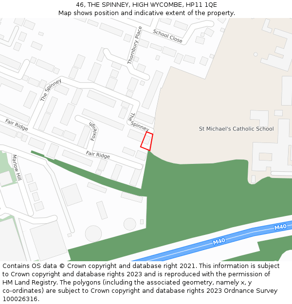 46, THE SPINNEY, HIGH WYCOMBE, HP11 1QE: Location map and indicative extent of plot