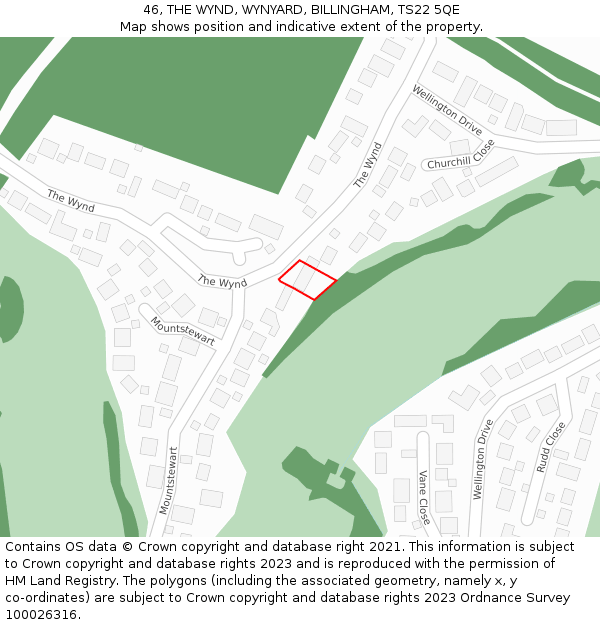 46, THE WYND, WYNYARD, BILLINGHAM, TS22 5QE: Location map and indicative extent of plot