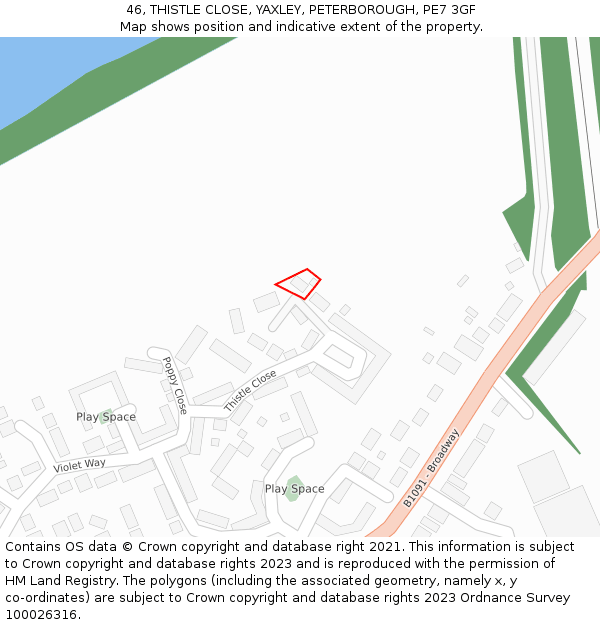 46, THISTLE CLOSE, YAXLEY, PETERBOROUGH, PE7 3GF: Location map and indicative extent of plot