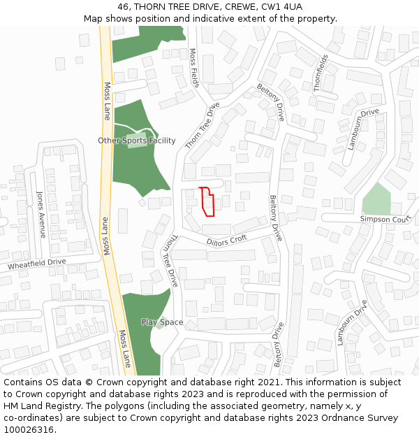 46, THORN TREE DRIVE, CREWE, CW1 4UA: Location map and indicative extent of plot