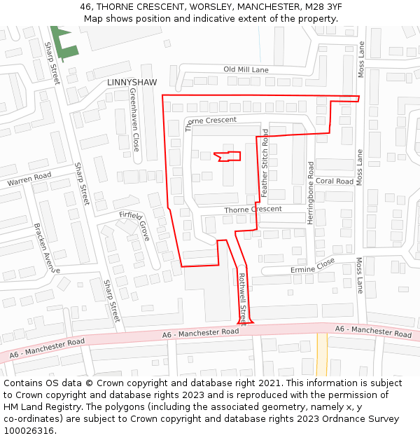 46, THORNE CRESCENT, WORSLEY, MANCHESTER, M28 3YF: Location map and indicative extent of plot