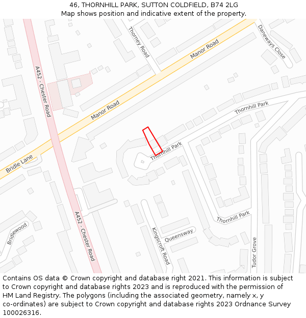 46, THORNHILL PARK, SUTTON COLDFIELD, B74 2LG: Location map and indicative extent of plot