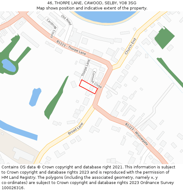 46, THORPE LANE, CAWOOD, SELBY, YO8 3SG: Location map and indicative extent of plot