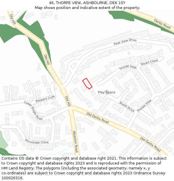 46, THORPE VIEW, ASHBOURNE, DE6 1SY: Location map and indicative extent of plot