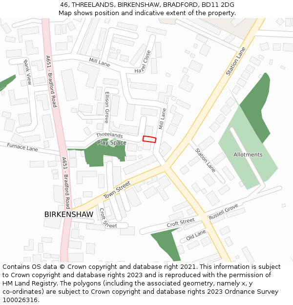 46, THREELANDS, BIRKENSHAW, BRADFORD, BD11 2DG: Location map and indicative extent of plot