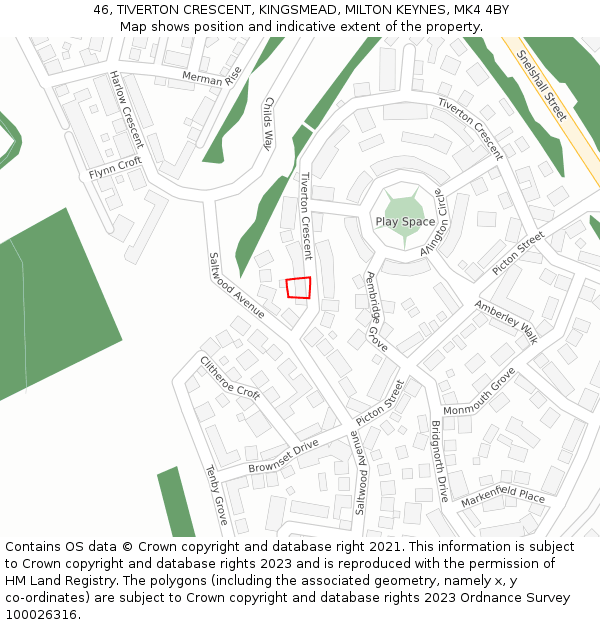 46, TIVERTON CRESCENT, KINGSMEAD, MILTON KEYNES, MK4 4BY: Location map and indicative extent of plot