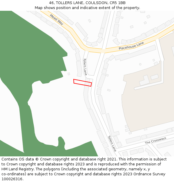 46, TOLLERS LANE, COULSDON, CR5 1BB: Location map and indicative extent of plot