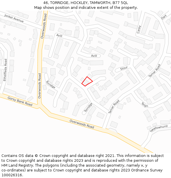 46, TORRIDGE, HOCKLEY, TAMWORTH, B77 5QL: Location map and indicative extent of plot