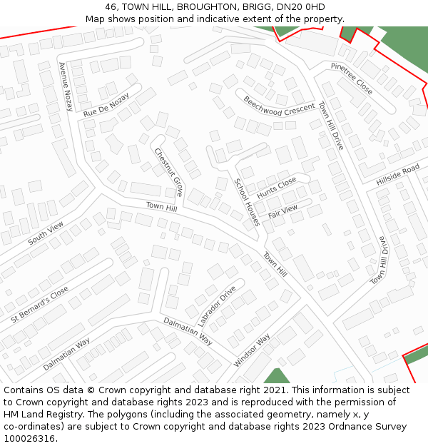 46, TOWN HILL, BROUGHTON, BRIGG, DN20 0HD: Location map and indicative extent of plot