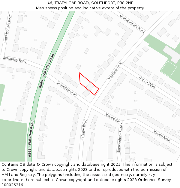 46, TRAFALGAR ROAD, SOUTHPORT, PR8 2NP: Location map and indicative extent of plot