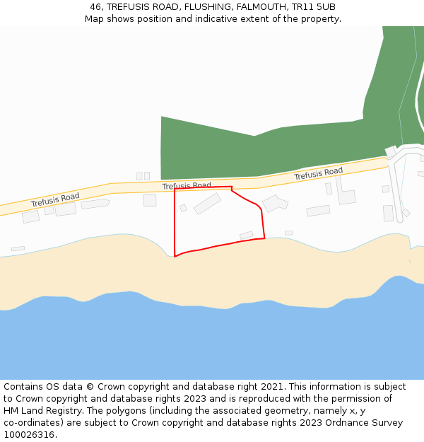 46, TREFUSIS ROAD, FLUSHING, FALMOUTH, TR11 5UB: Location map and indicative extent of plot