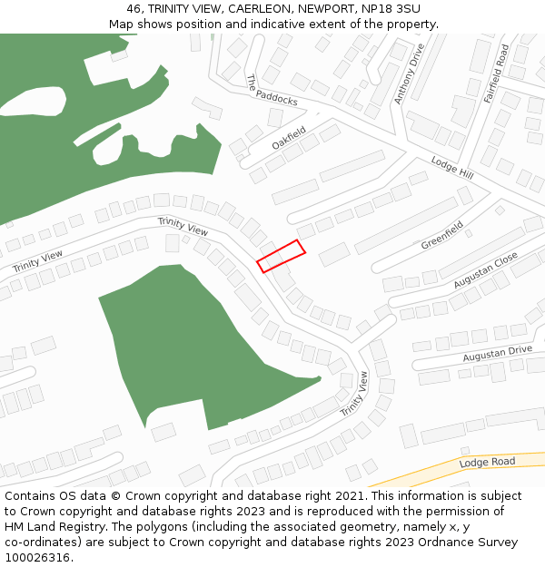 46, TRINITY VIEW, CAERLEON, NEWPORT, NP18 3SU: Location map and indicative extent of plot