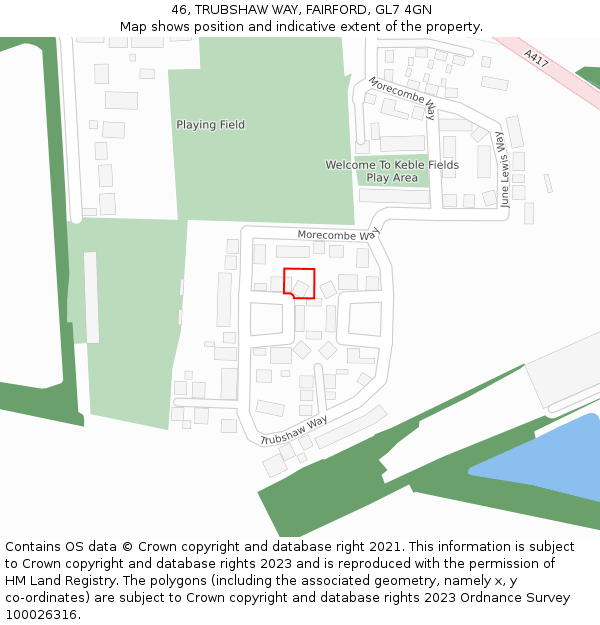 46, TRUBSHAW WAY, FAIRFORD, GL7 4GN: Location map and indicative extent of plot