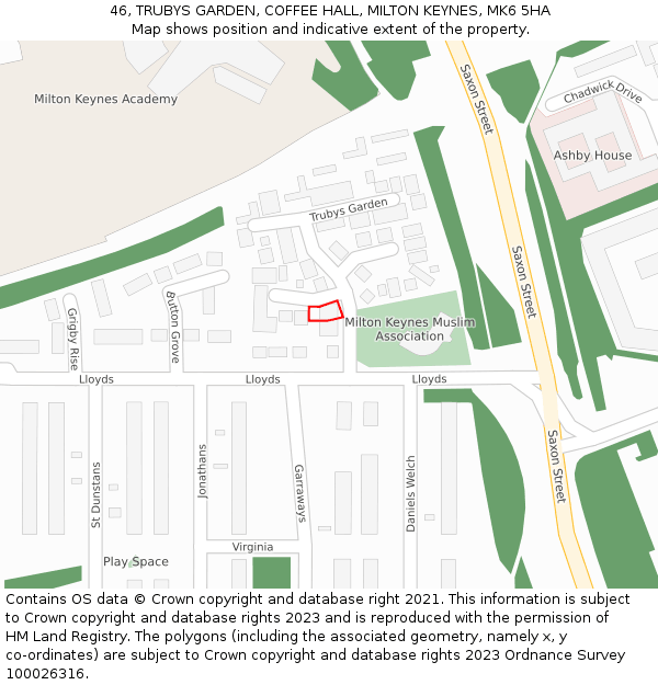 46, TRUBYS GARDEN, COFFEE HALL, MILTON KEYNES, MK6 5HA: Location map and indicative extent of plot