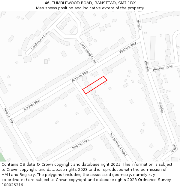 46, TUMBLEWOOD ROAD, BANSTEAD, SM7 1DX: Location map and indicative extent of plot