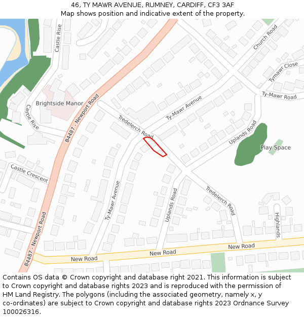 46, TY MAWR AVENUE, RUMNEY, CARDIFF, CF3 3AF: Location map and indicative extent of plot