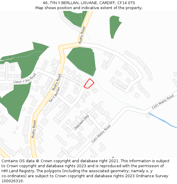 46, TYN Y BERLLAN, LISVANE, CARDIFF, CF14 0TS: Location map and indicative extent of plot