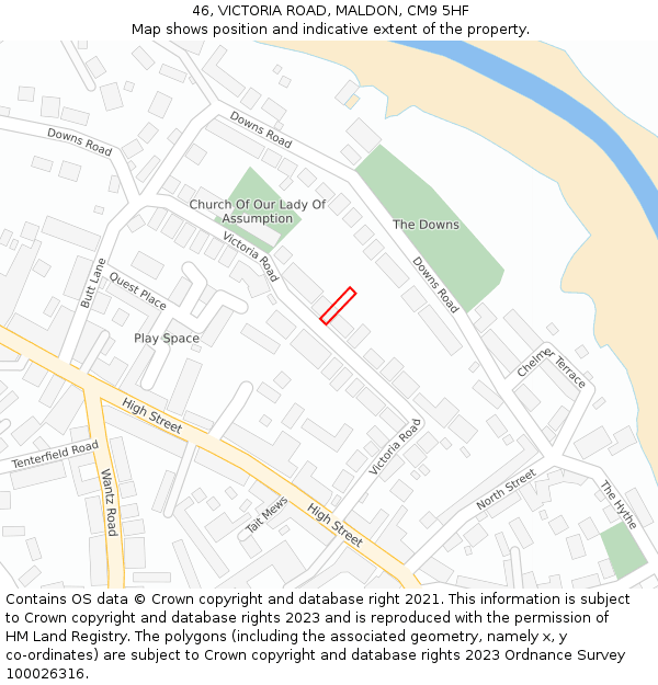 46, VICTORIA ROAD, MALDON, CM9 5HF: Location map and indicative extent of plot