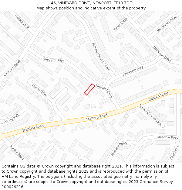 46, VINEYARD DRIVE, NEWPORT, TF10 7DE: Location map and indicative extent of plot