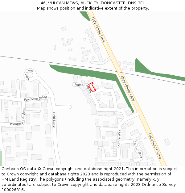 46, VULCAN MEWS, AUCKLEY, DONCASTER, DN9 3EL: Location map and indicative extent of plot