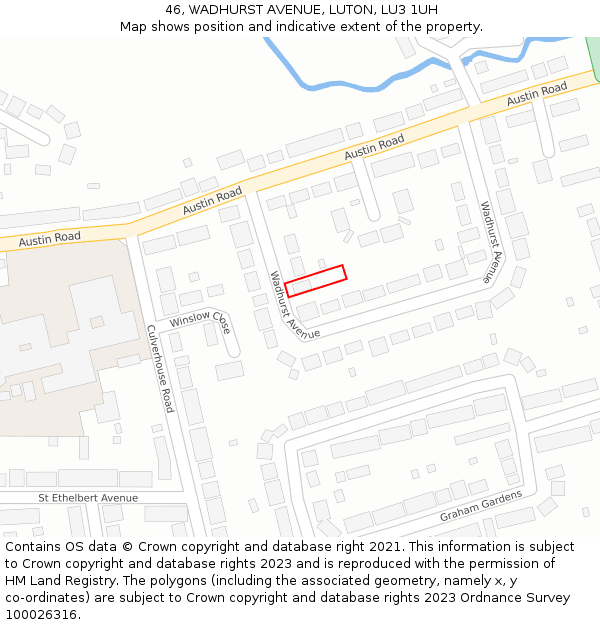 46, WADHURST AVENUE, LUTON, LU3 1UH: Location map and indicative extent of plot