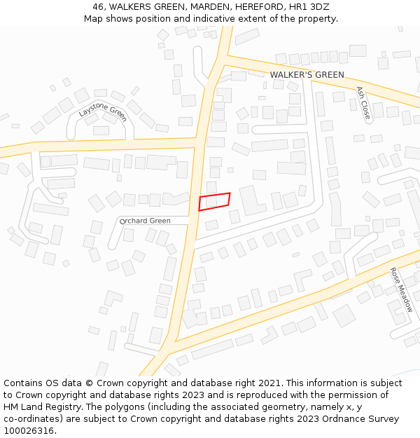46, WALKERS GREEN, MARDEN, HEREFORD, HR1 3DZ: Location map and indicative extent of plot