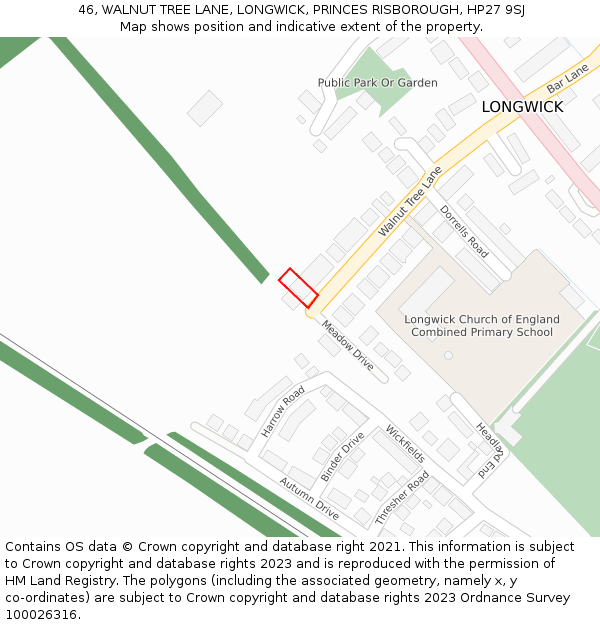 46, WALNUT TREE LANE, LONGWICK, PRINCES RISBOROUGH, HP27 9SJ: Location map and indicative extent of plot