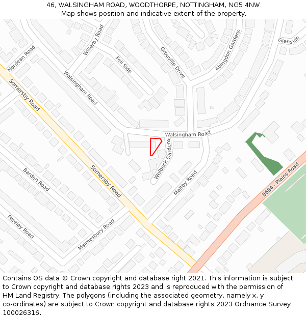 46, WALSINGHAM ROAD, WOODTHORPE, NOTTINGHAM, NG5 4NW: Location map and indicative extent of plot