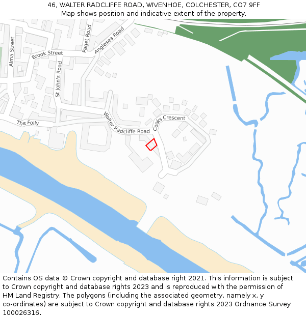 46, WALTER RADCLIFFE ROAD, WIVENHOE, COLCHESTER, CO7 9FF: Location map and indicative extent of plot