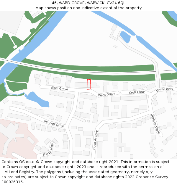 46, WARD GROVE, WARWICK, CV34 6QL: Location map and indicative extent of plot