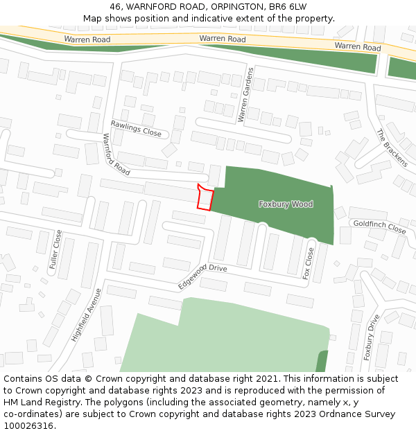 46, WARNFORD ROAD, ORPINGTON, BR6 6LW: Location map and indicative extent of plot