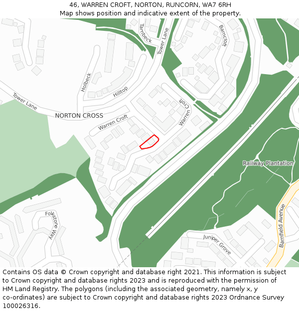46, WARREN CROFT, NORTON, RUNCORN, WA7 6RH: Location map and indicative extent of plot