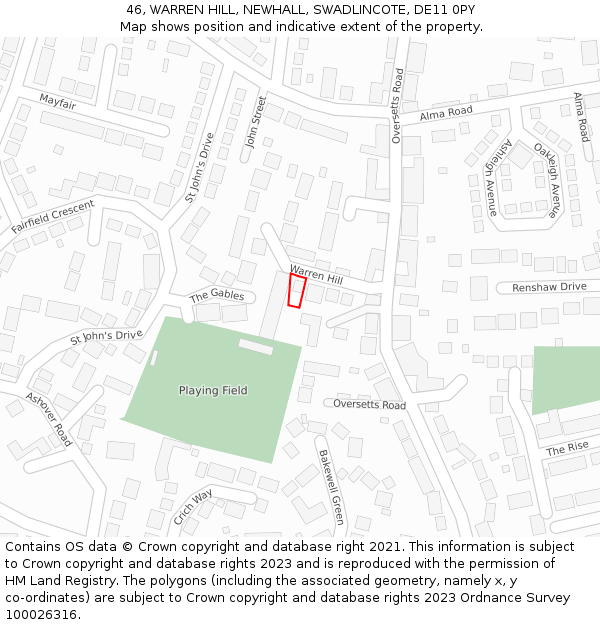 46, WARREN HILL, NEWHALL, SWADLINCOTE, DE11 0PY: Location map and indicative extent of plot