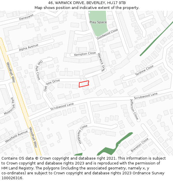 46, WARWICK DRIVE, BEVERLEY, HU17 9TB: Location map and indicative extent of plot