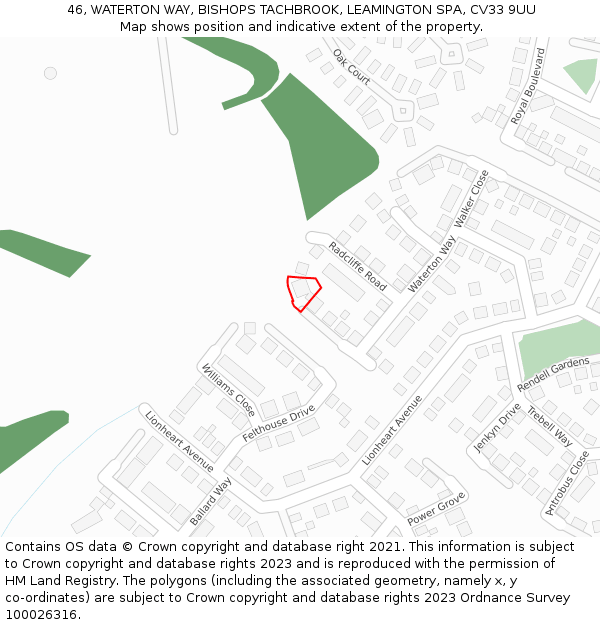 46, WATERTON WAY, BISHOPS TACHBROOK, LEAMINGTON SPA, CV33 9UU: Location map and indicative extent of plot