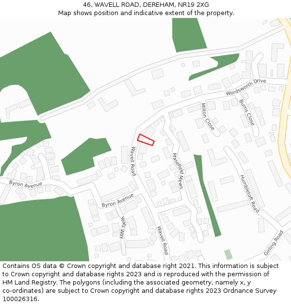 46, WAVELL ROAD, DEREHAM, NR19 2XG: Location map and indicative extent of plot